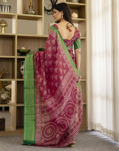 Dusty Maroon Silk Printed Bandhani Saree