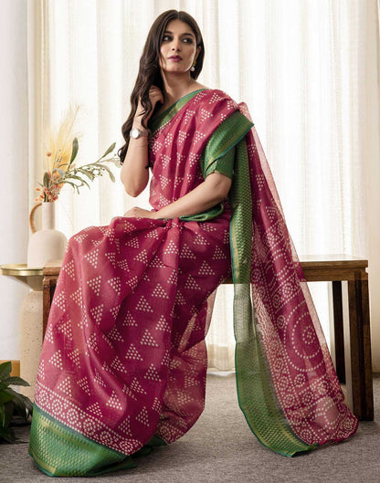 Dusty Maroon Silk Printed Bandhani Saree