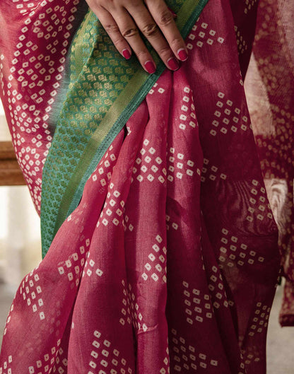 Dusty Maroon Silk Printed Bandhani Saree