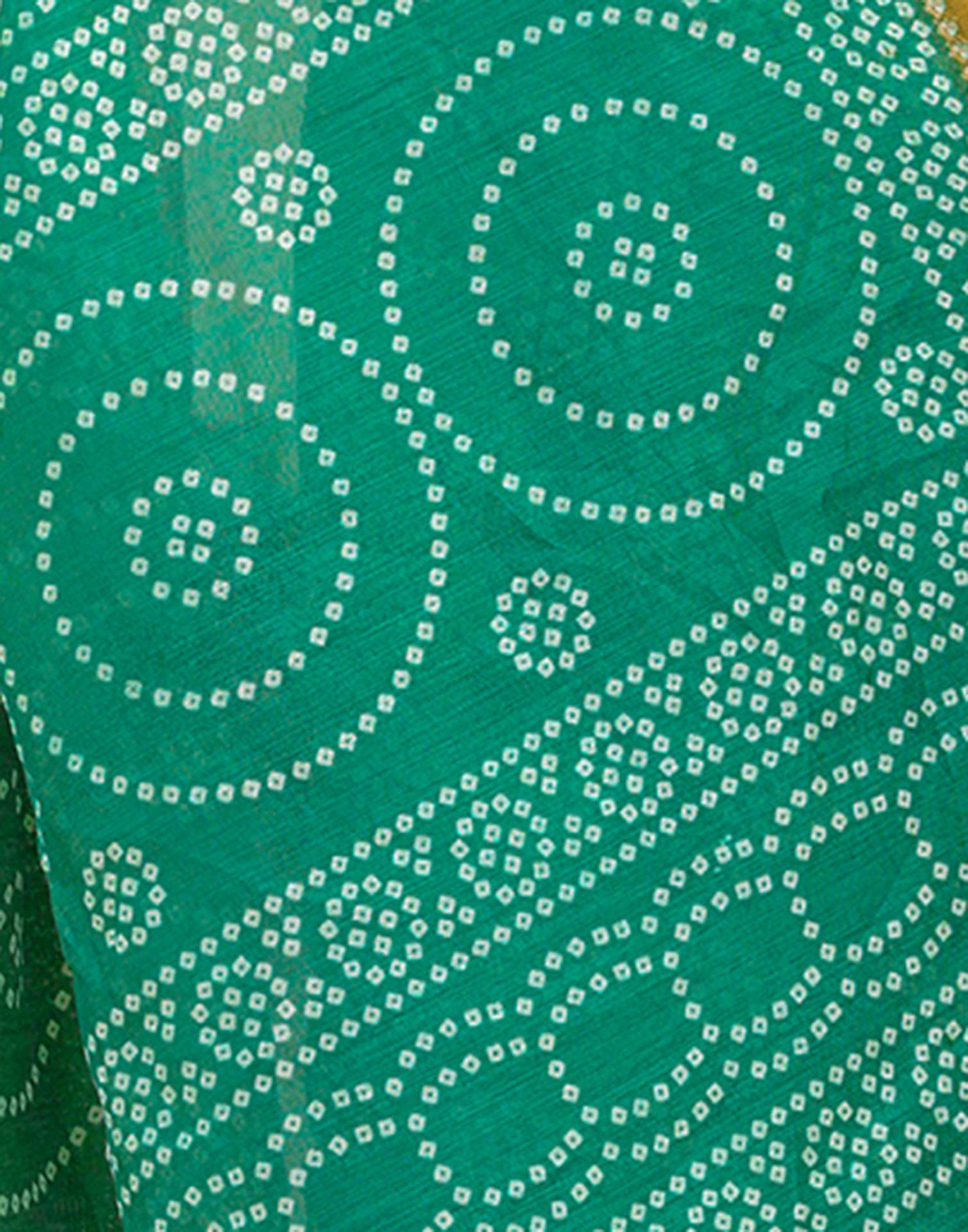 Teal Green Silk Printed Bandhani Saree