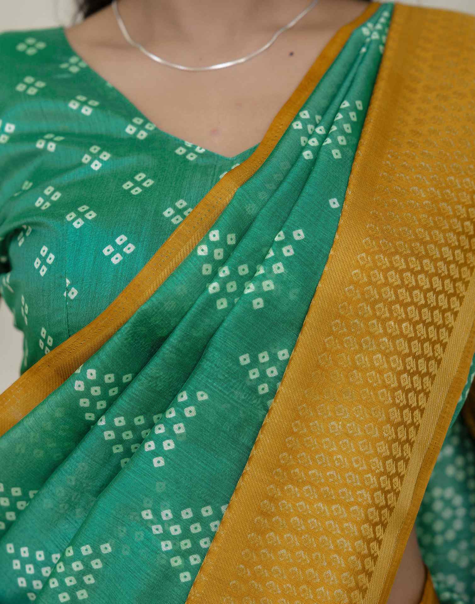 Teal Green Silk Printed Bandhani Saree