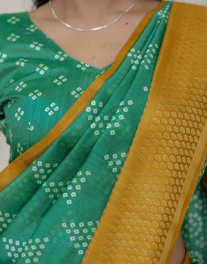 Teal Green Silk Printed Bandhani Saree