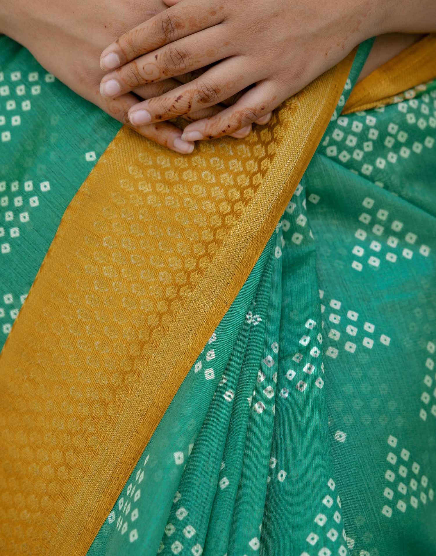 Teal Green Silk Printed Bandhani Saree