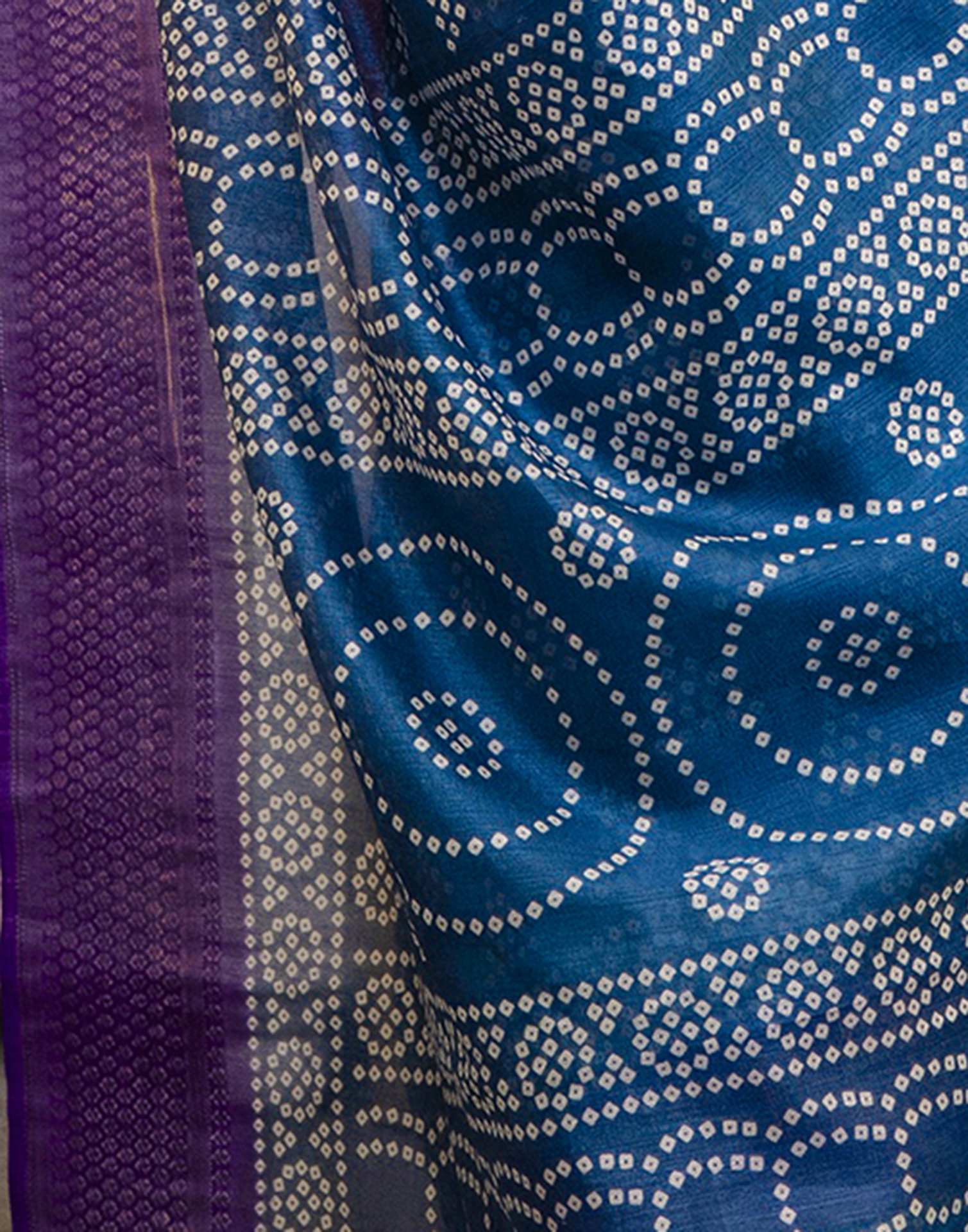 Blue Silk Printed Bandhani Saree