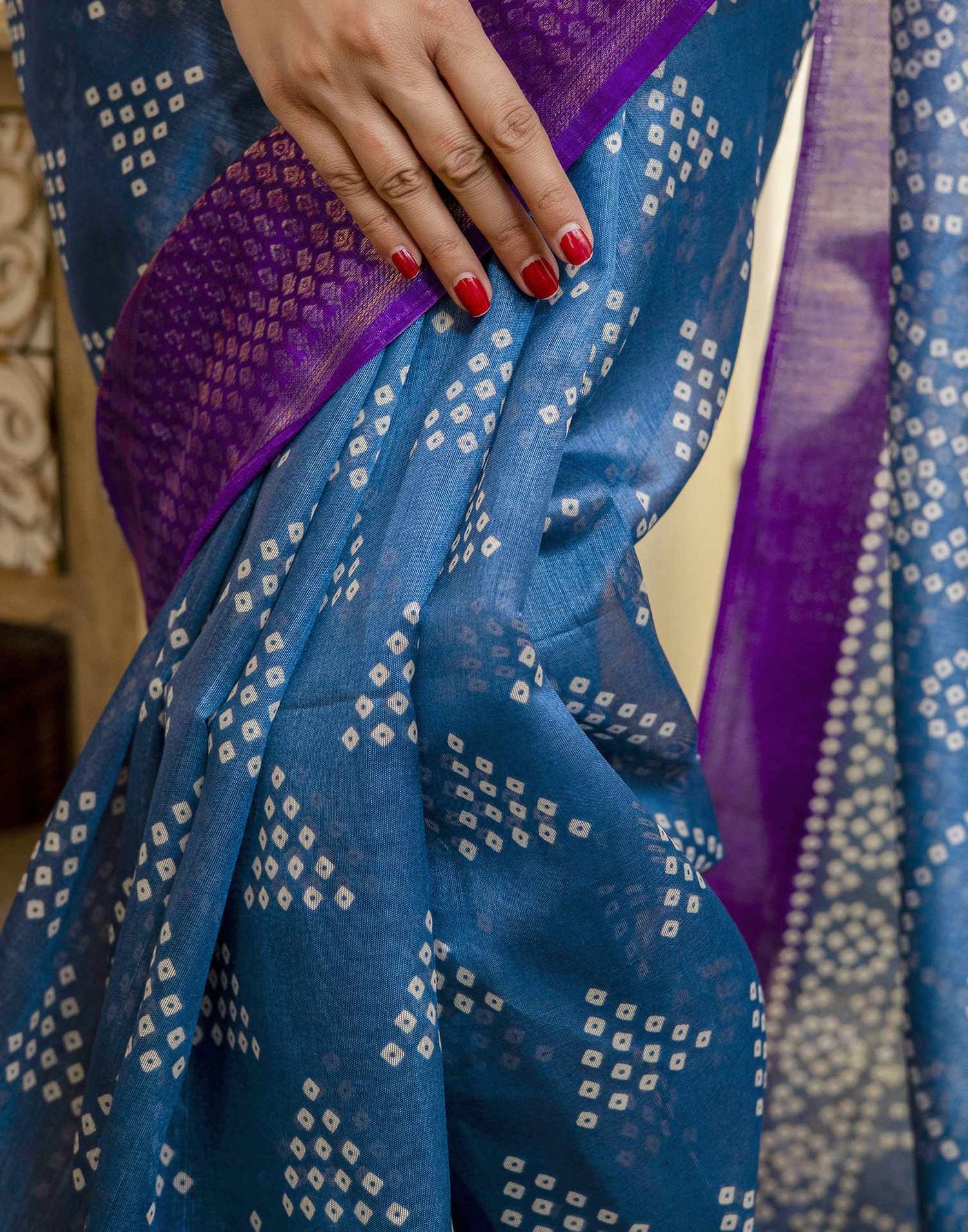 Blue Silk Printed Bandhani Saree