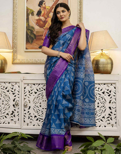 Blue Silk Printed Bandhani Saree