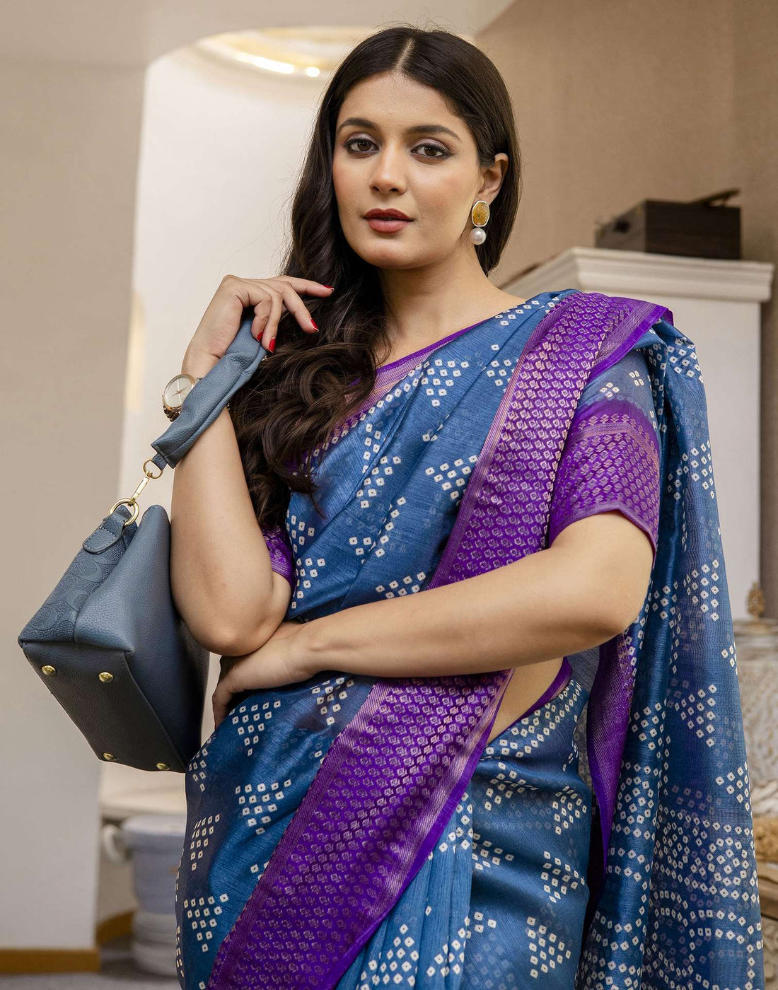 Blue Silk Printed Bandhani Saree