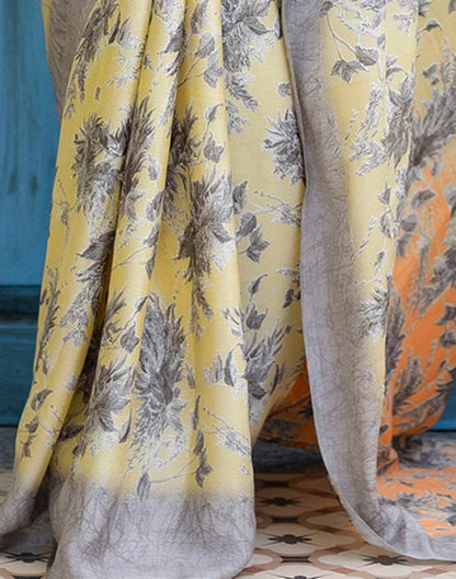 Grey Silk  Printed Saree