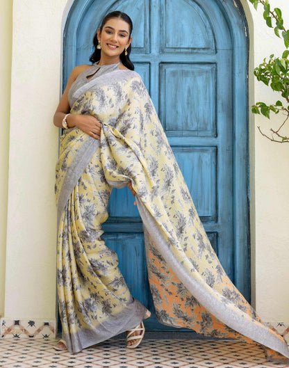 Grey Silk  Printed Saree