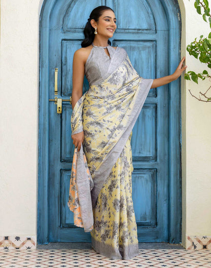 Grey Silk  Printed Saree