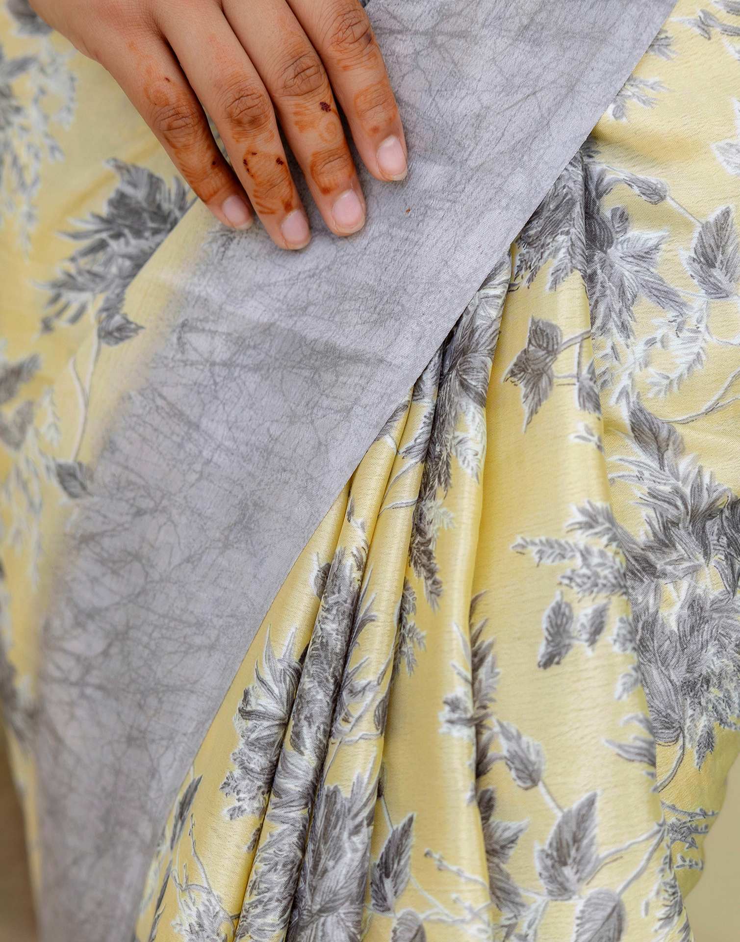 Grey Silk  Printed Saree