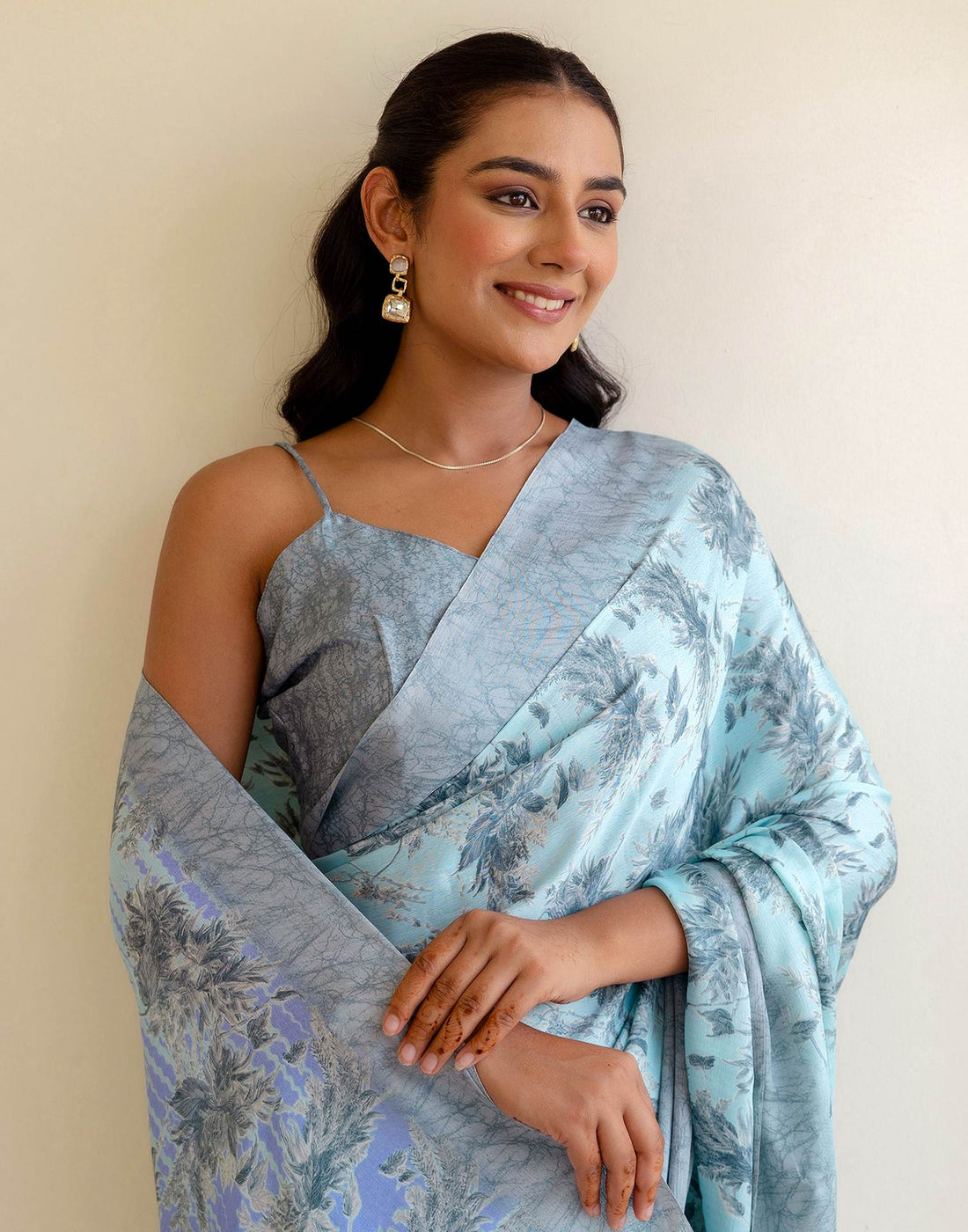 Grey Silk  Printed Saree