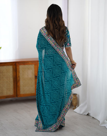 Blue Georgette Printed Bandhani Saree