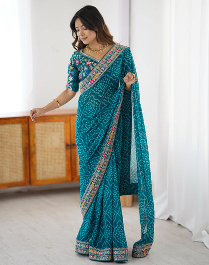Blue Georgette Printed Bandhani Saree