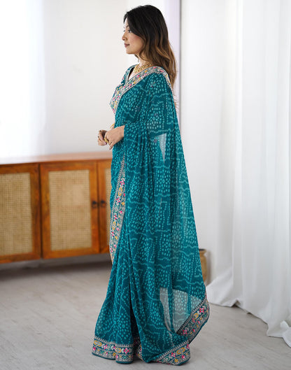 Blue Georgette Printed Bandhani Saree