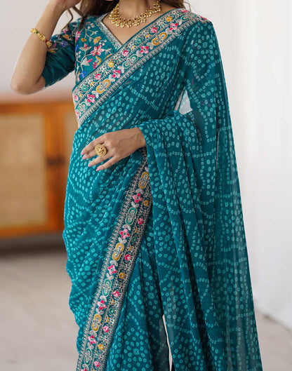 Blue Georgette Printed Bandhani Saree