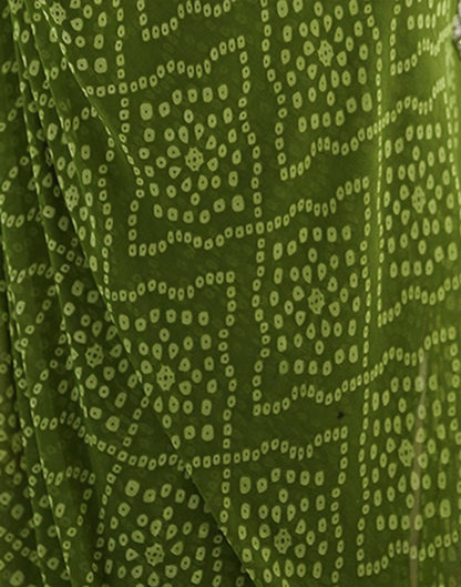 Green Georgette Printed Bandhani Saree