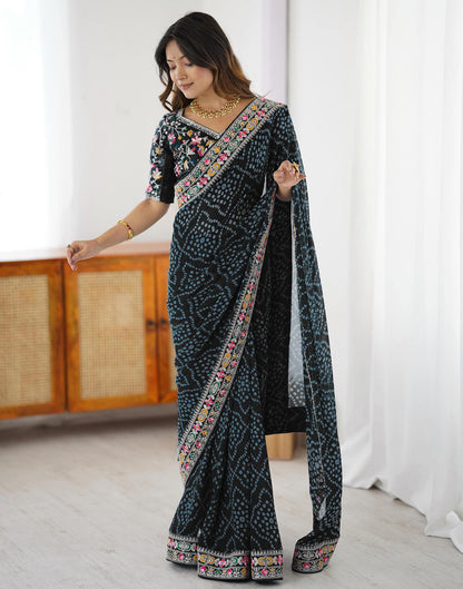 Black Georgette Printed Bandhani Saree