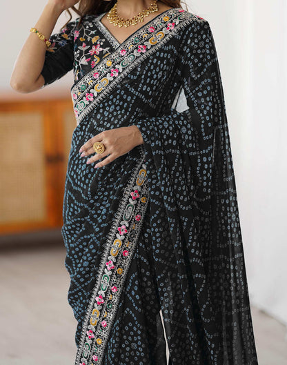 Black Georgette Printed Bandhani Saree