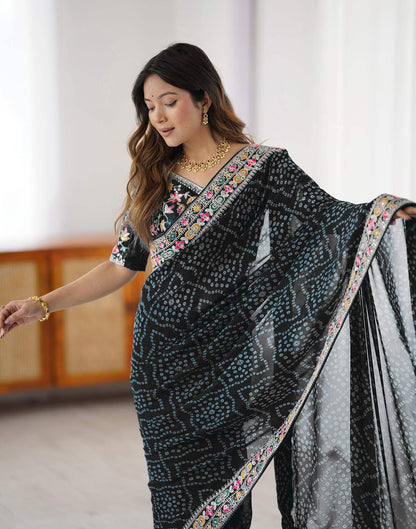 Black Georgette Printed Bandhani Saree