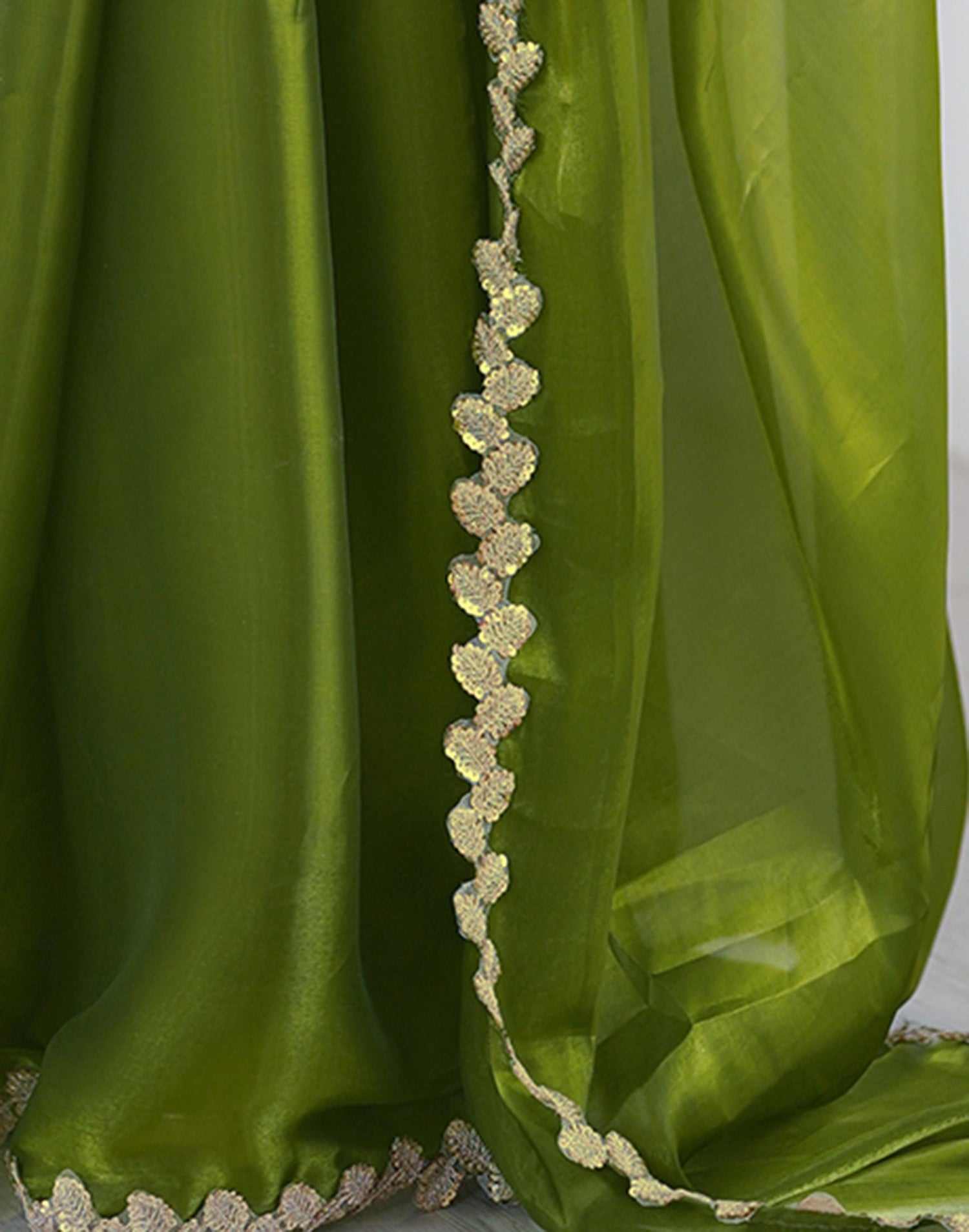Green Tissue Silk Embroidery Lace Saree