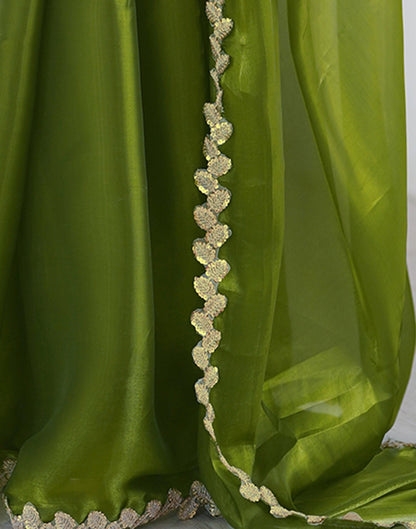 Green Tissue Silk Embroidery Lace Saree
