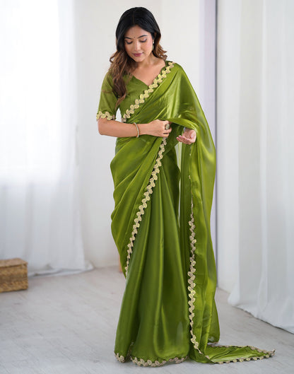 Green Tissue Silk Embroidery Lace Saree