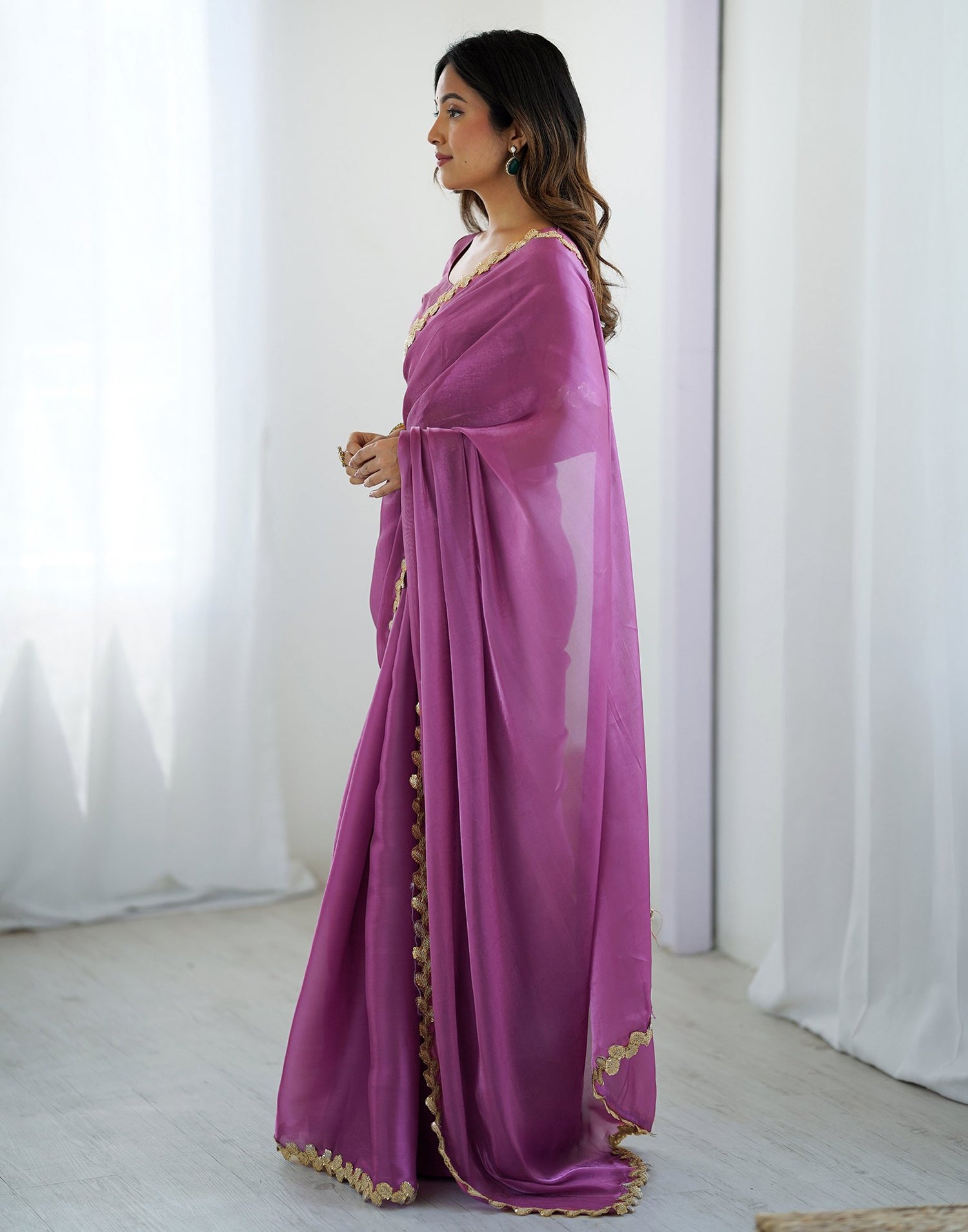 Purple Tissue Silk Embroidery Lace Saree