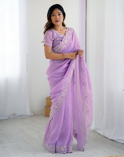 Purple Chiffon Embroidery Saree