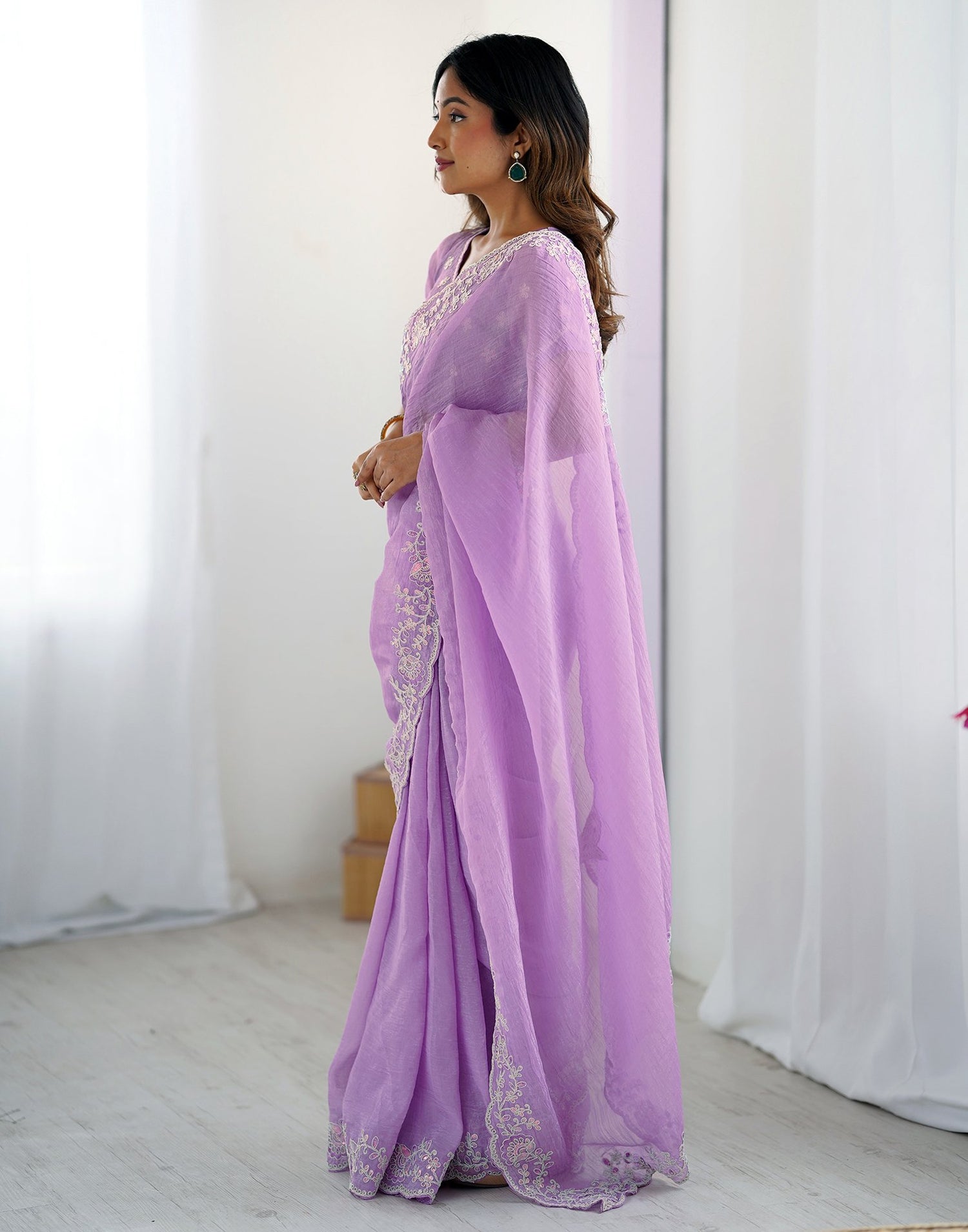 Purple Chiffon Embroidery Saree