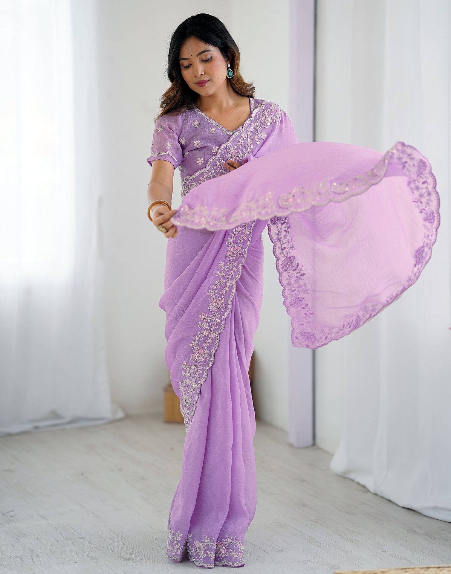 Purple Chiffon Embroidery Saree