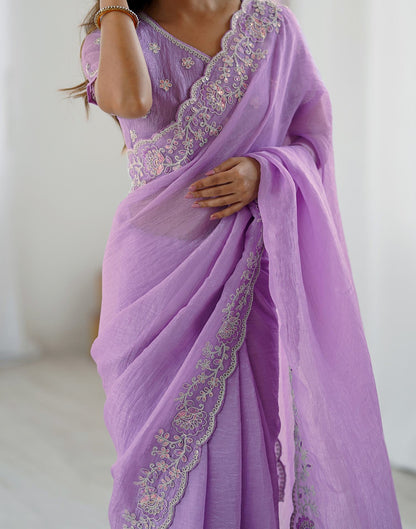 Purple Chiffon Embroidery Saree