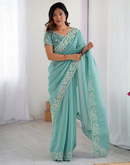 Blue Chiffon Embroidery Saree