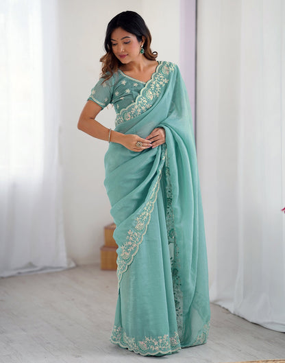 Blue Chiffon Embroidery Saree