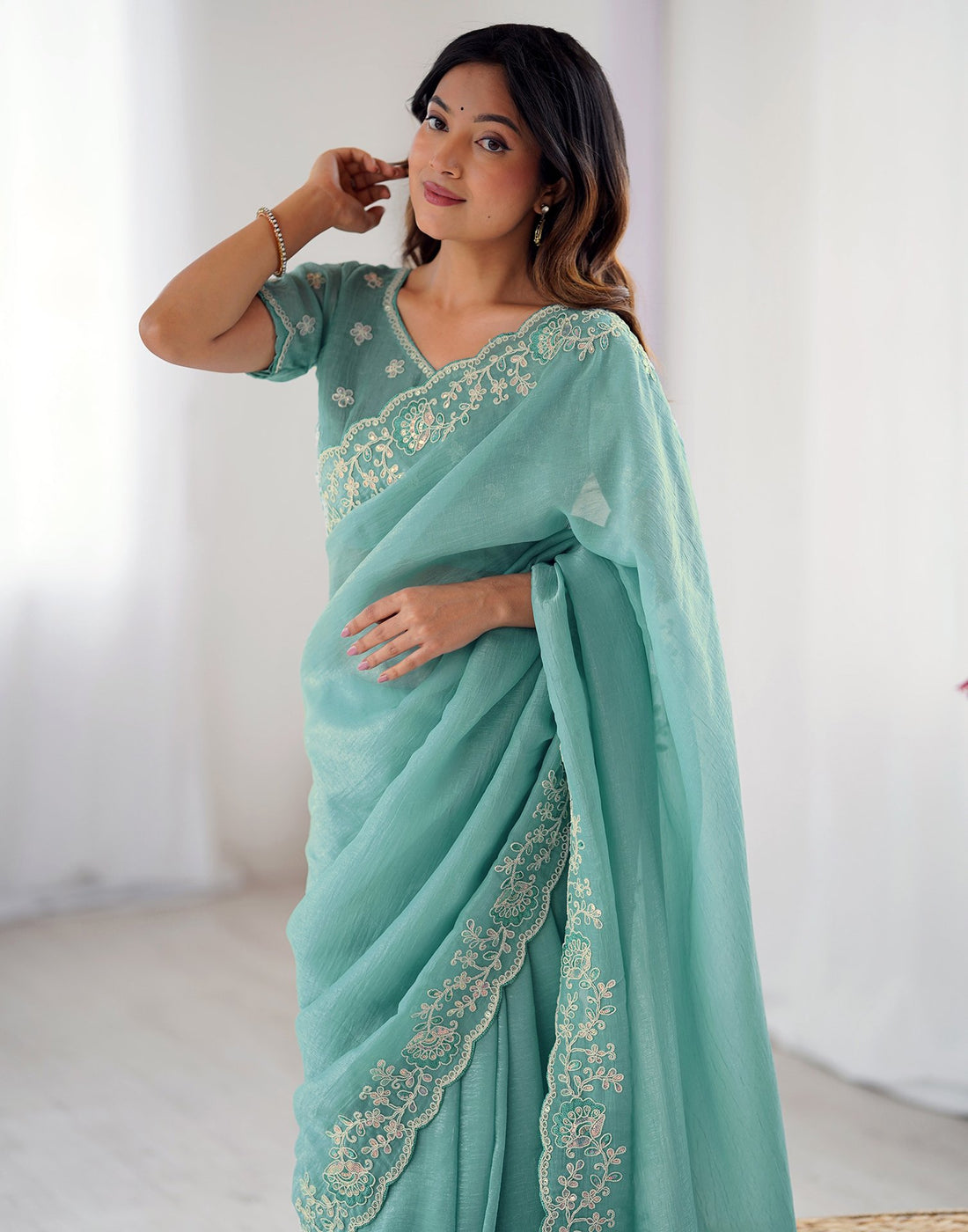 Blue Chiffon Embroidery Saree