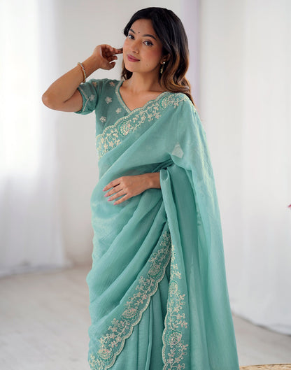 Blue Chiffon Embroidery Saree