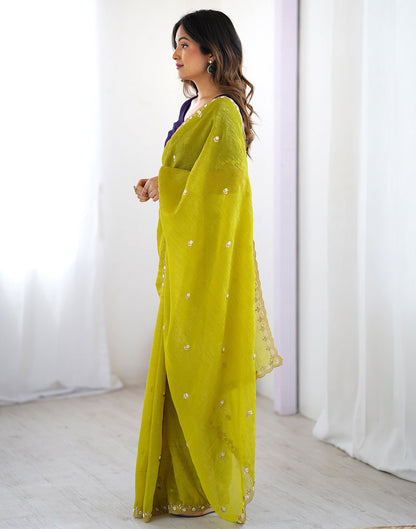 Green Chiffon Embroidery Saree