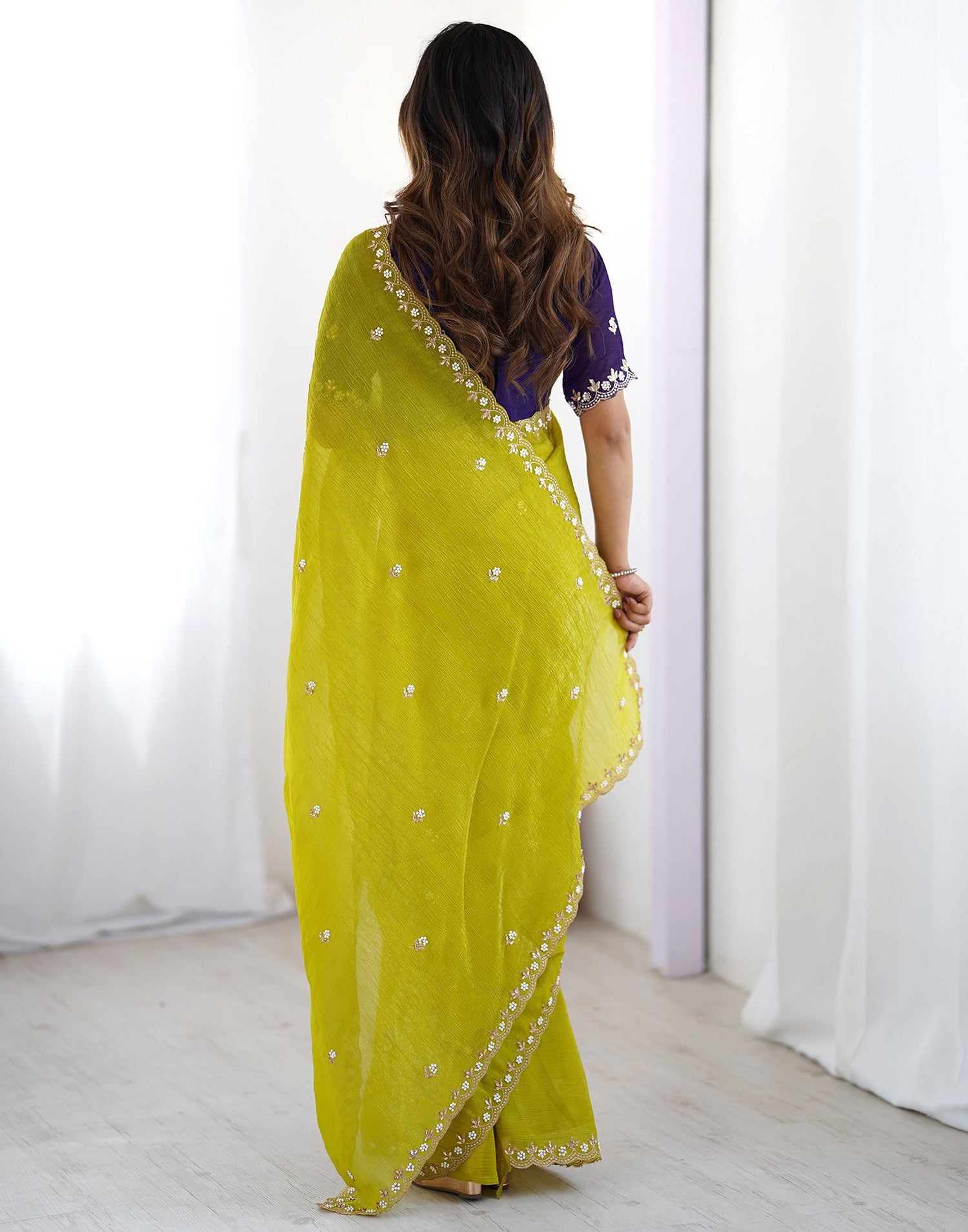 Green Chiffon Embroidery Saree