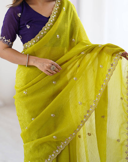 Green Chiffon Embroidery Saree