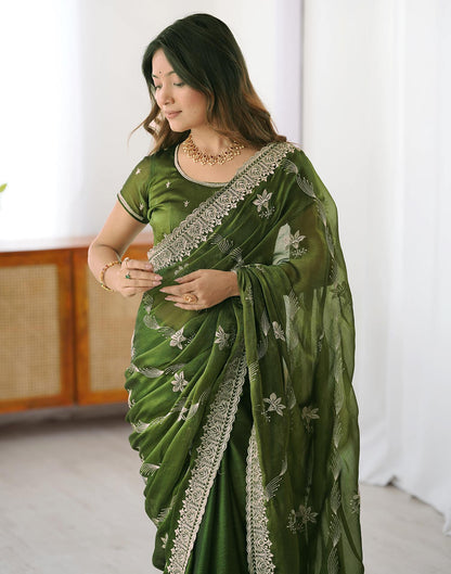 Green Chiffon Embroidery Saree