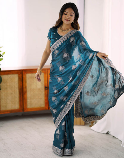 Blue Chiffon Embroidery Saree