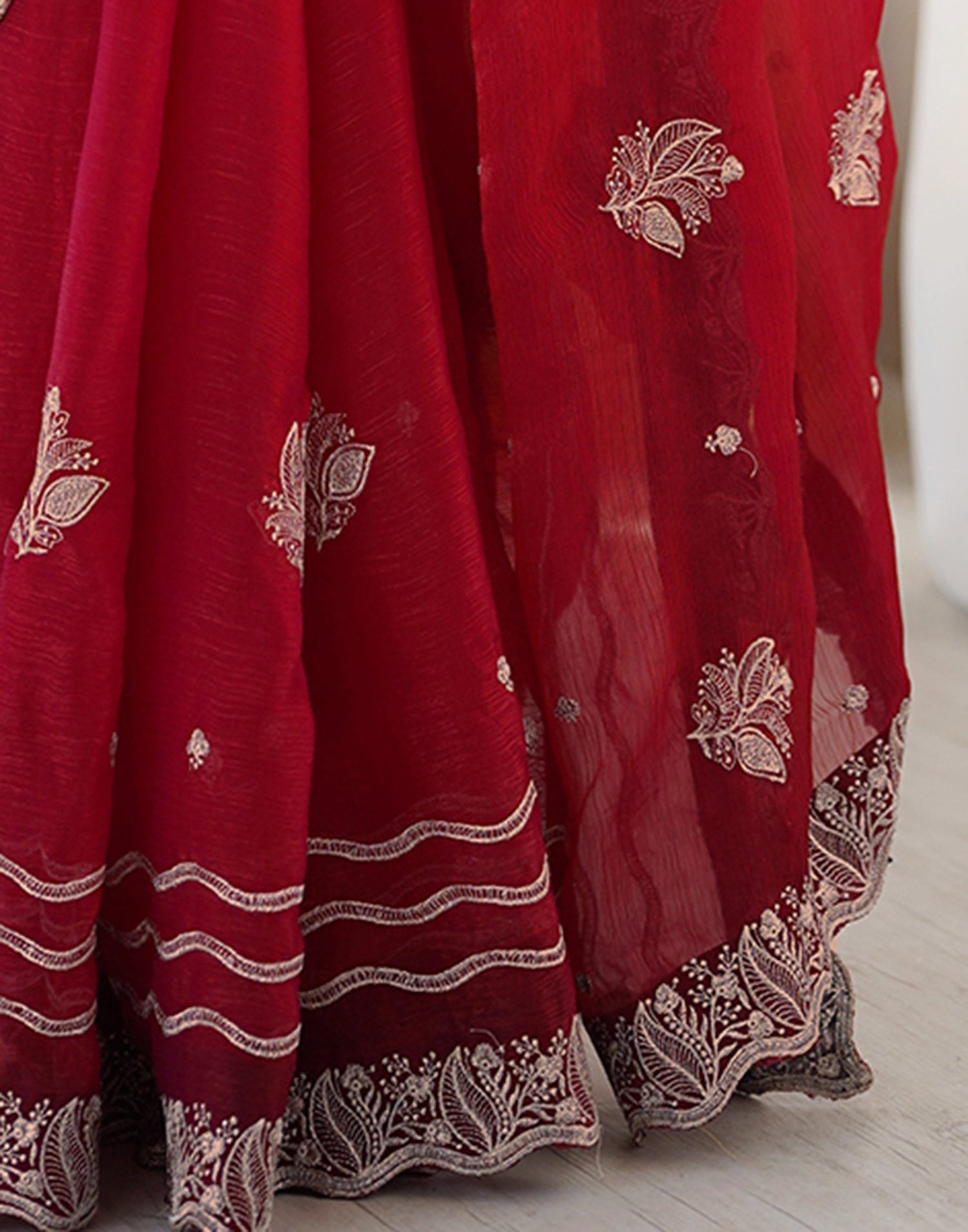 Red Chiffon Embroidery Saree