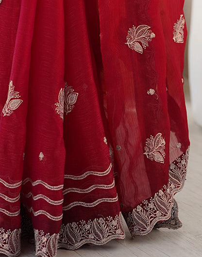 Red Chiffon Embroidery Saree