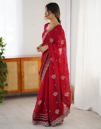 Red Chiffon Embroidery Saree