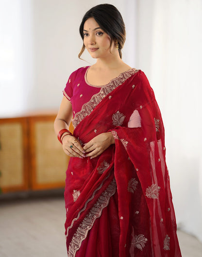 Red Chiffon Embroidery Saree