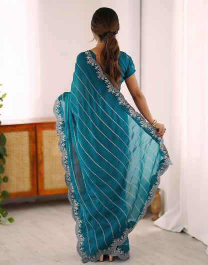 Peacock Green Chiffon Embroidery Saree