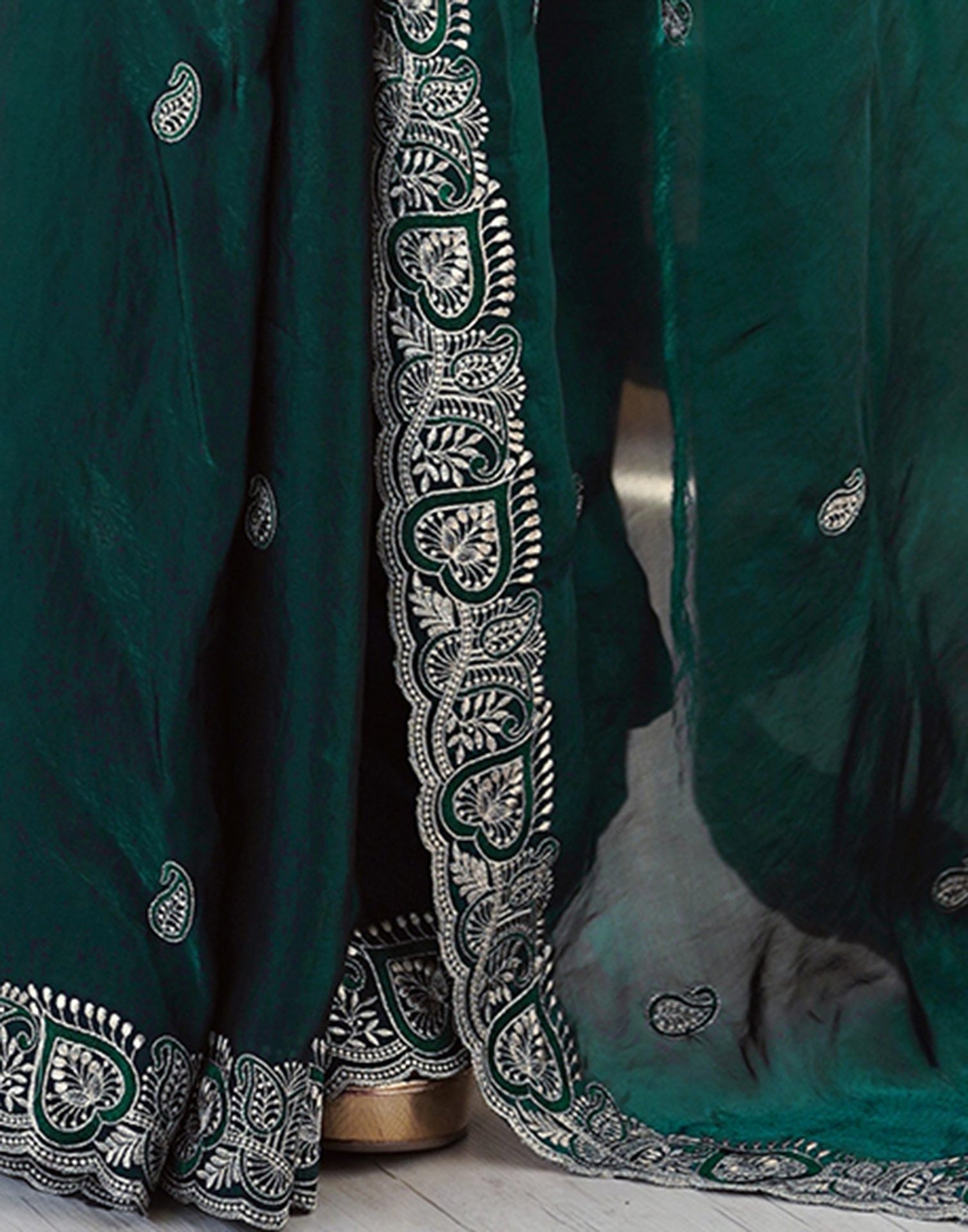 Green Tissue Silk Embroidery Saree