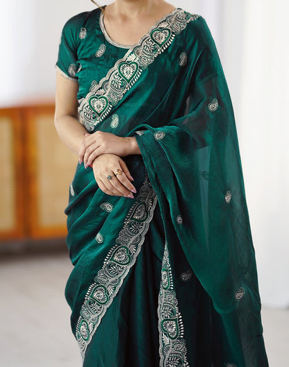 Green Tissue Silk Embroidery Saree
