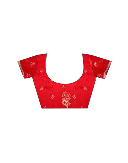 Red Tissue Silk Embroidery Saree