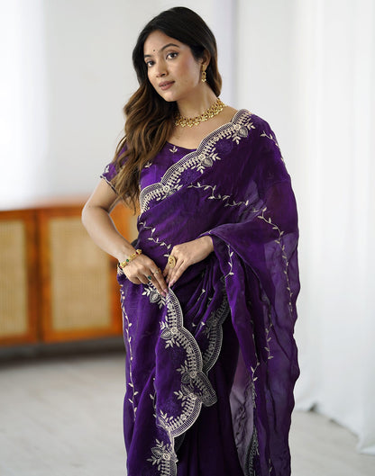 Purple Tissue Silk Embroidery Saree